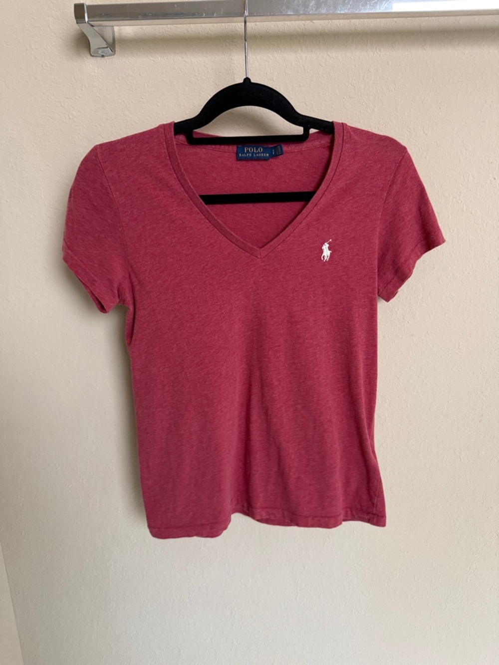 Polo Ralph Lauren women Heathered Raspberry V-Neck Short Sleeve Tee sz S